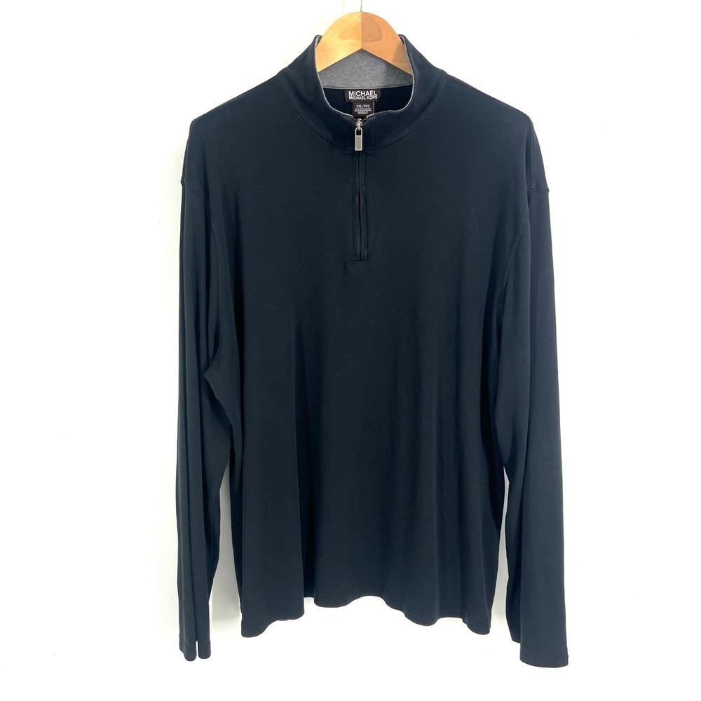 Michael Kors Mens XXL Black 100% Cotton Quarter Zip Long Sleeve Pullover Shirt